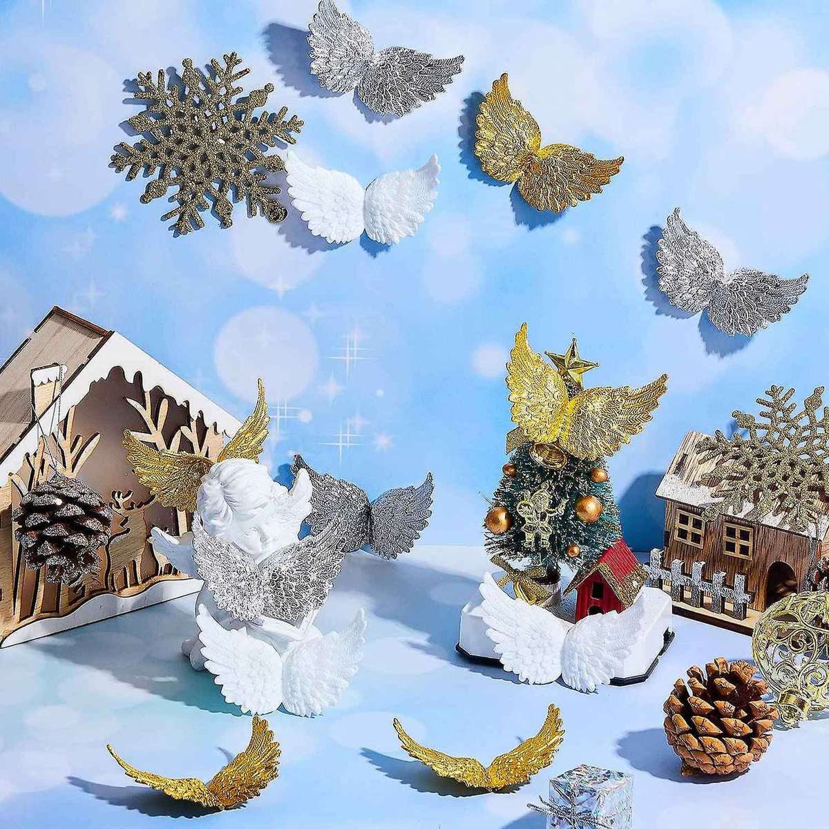 36Pcs Plastic for Crafts,Mini Angel Wing Ornament Patches, for Party Decor DIY Craft & Wedding Prop