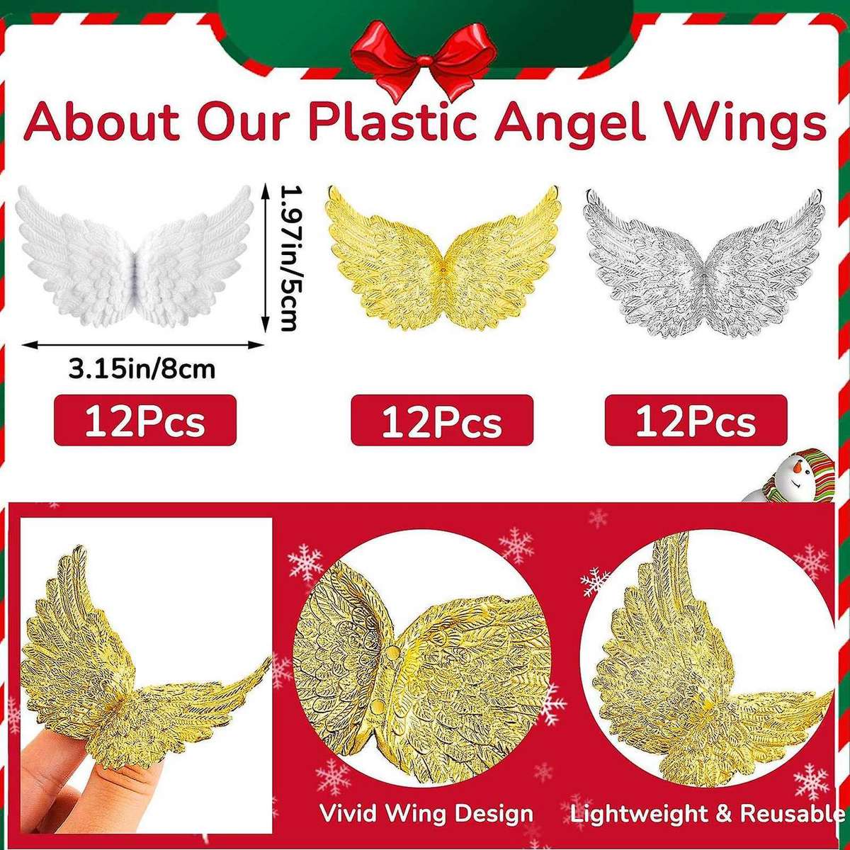 36Pcs Plastic for Crafts,Mini Angel Wing Ornament Patches, for Party Decor DIY Craft & Wedding Prop