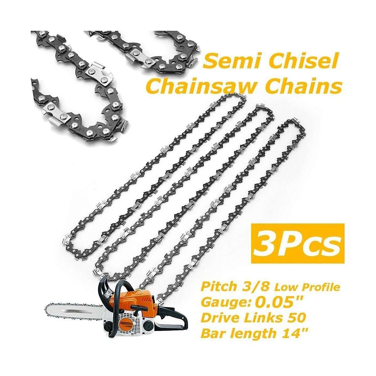 3pcs 14 Inch Semi Chisel Chainsaw Chain for Ms170 Ms180, Chainsaw Chain Replacement Drive Links (14i
