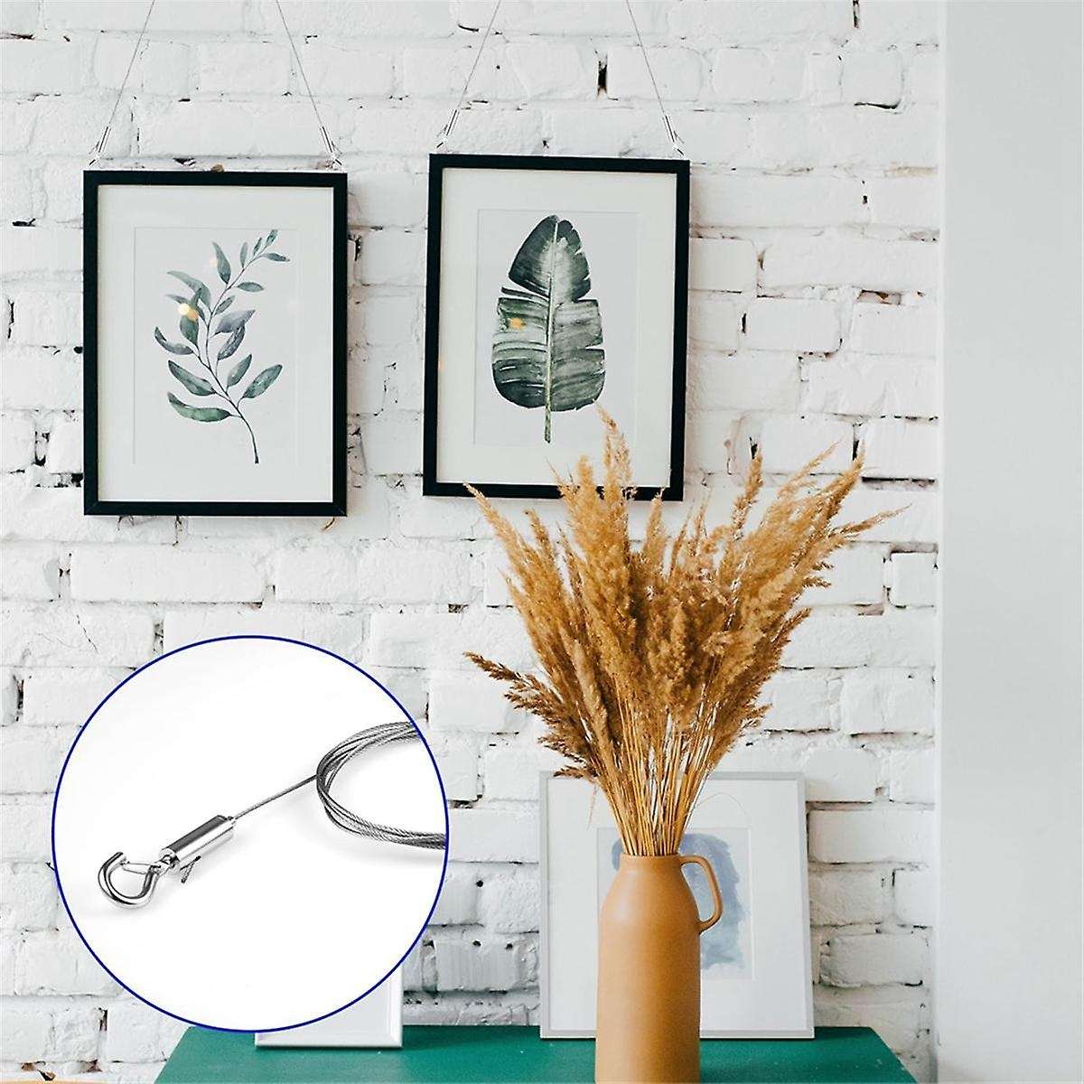 3Pcs Adjustable Wire Ropes with Hooks, Stainless Steel Picture Hanging Wire Heavy Duty Picture Wire