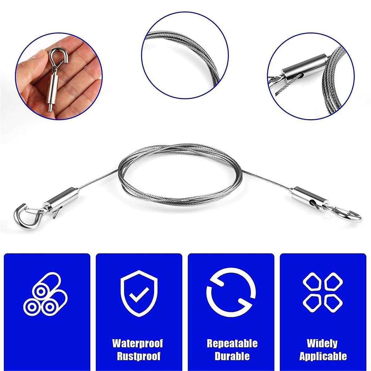 3Pcs Adjustable Wire Ropes with Hooks, Stainless Steel Picture Hanging Wire Heavy Duty Picture Wire