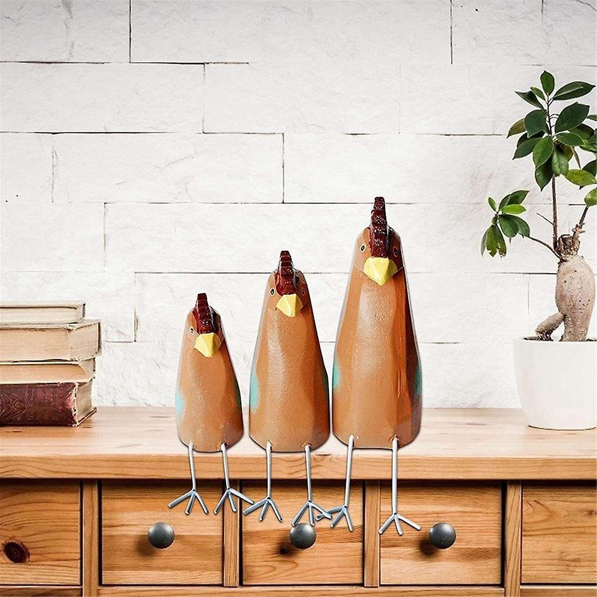 3pcs Cute Chicken Handicrafts Carvings Painted Wooden Sets for Home Decor,wooden Handicraft Animal O