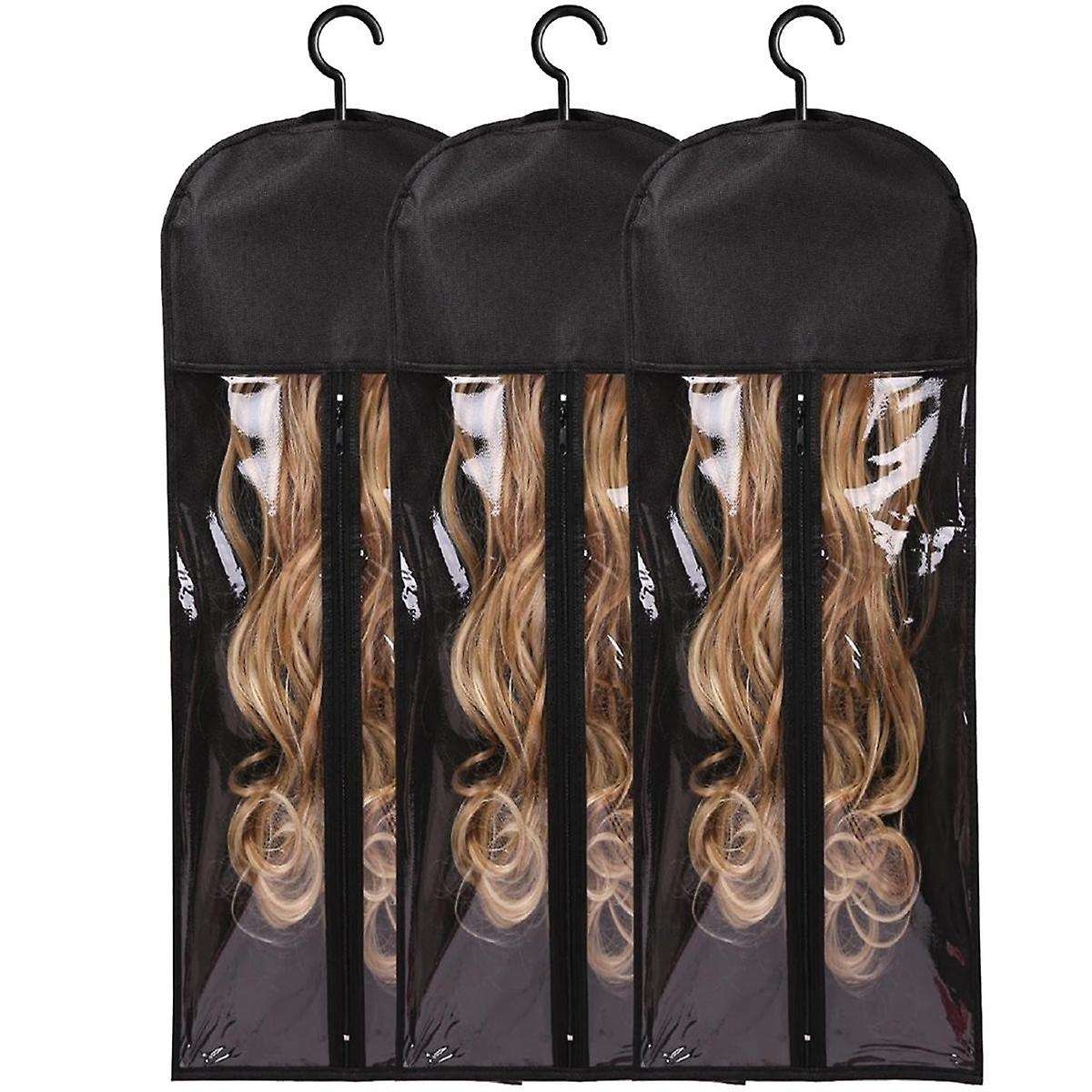 3PCS Extra Long Wig Hanger and Storage Bags, Dustproof and Waterproof Hair Extension Holder, Design