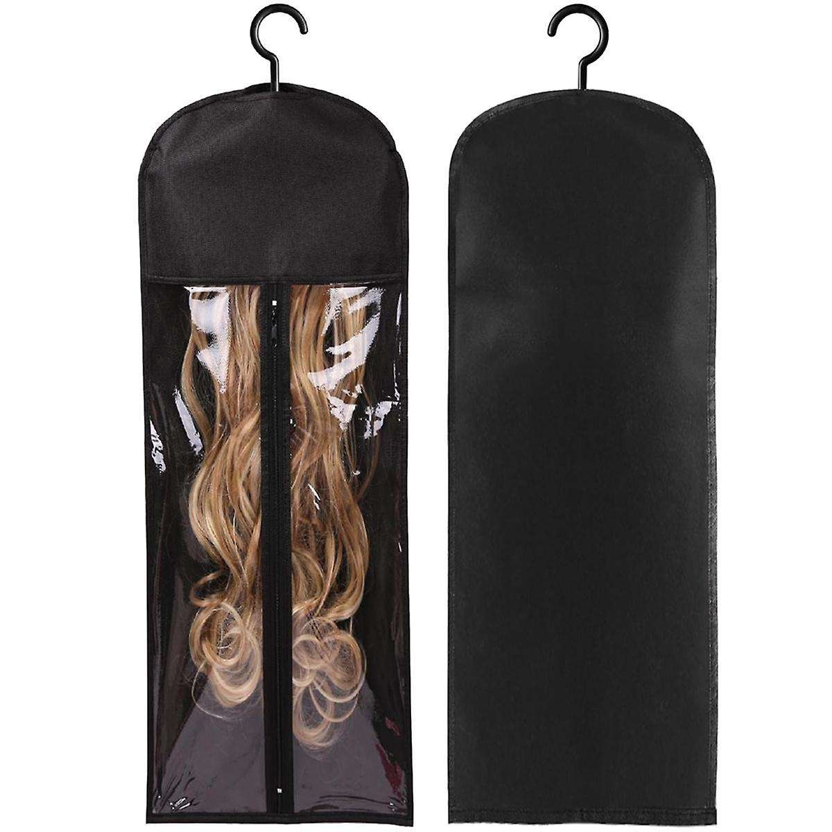 3PCS Extra Long Wig Hanger and Storage Bags, Dustproof and Waterproof Hair Extension Holder, Design