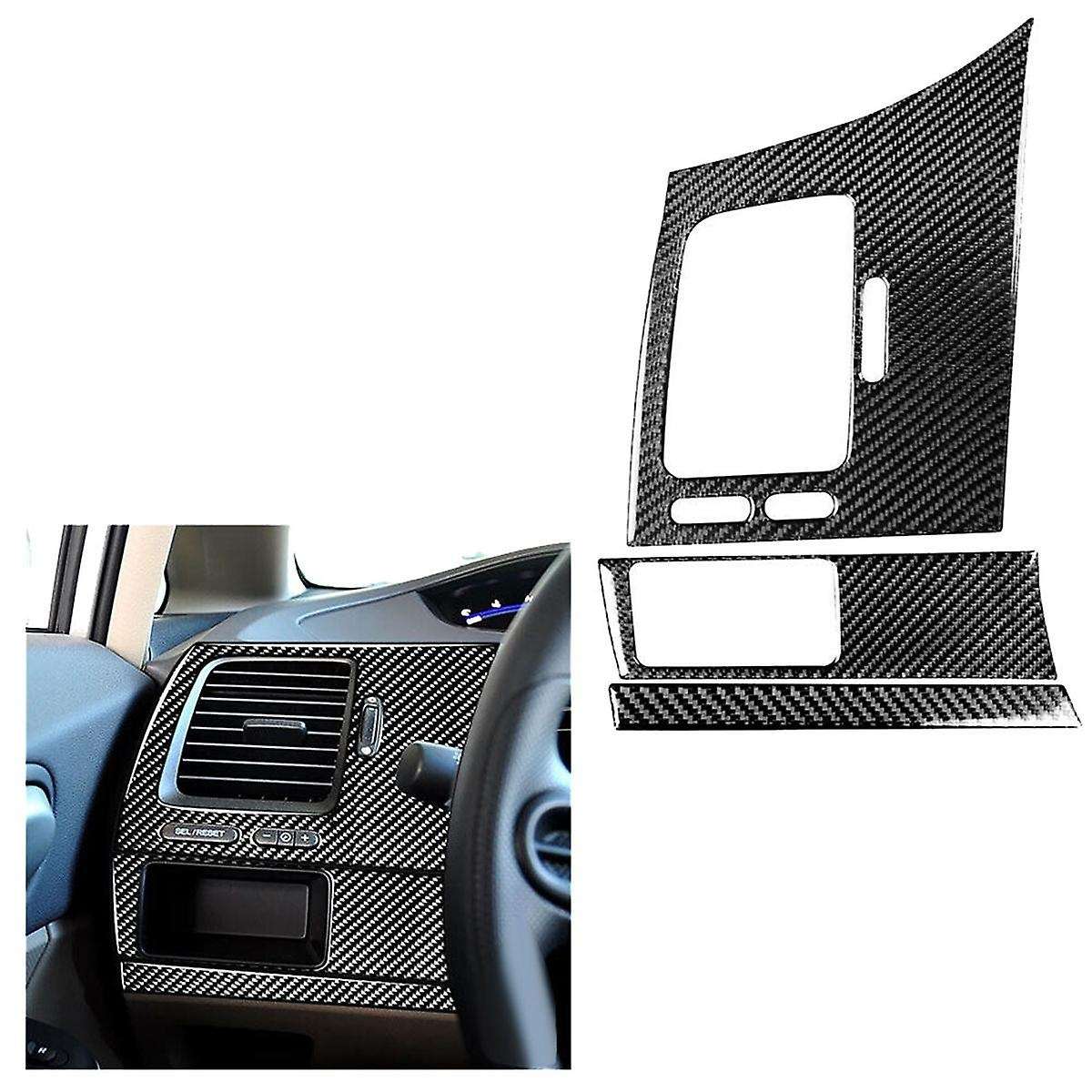3pcs for 8th 2006-11 Carbon Fiber Driver Side Dashboard Cover Trim