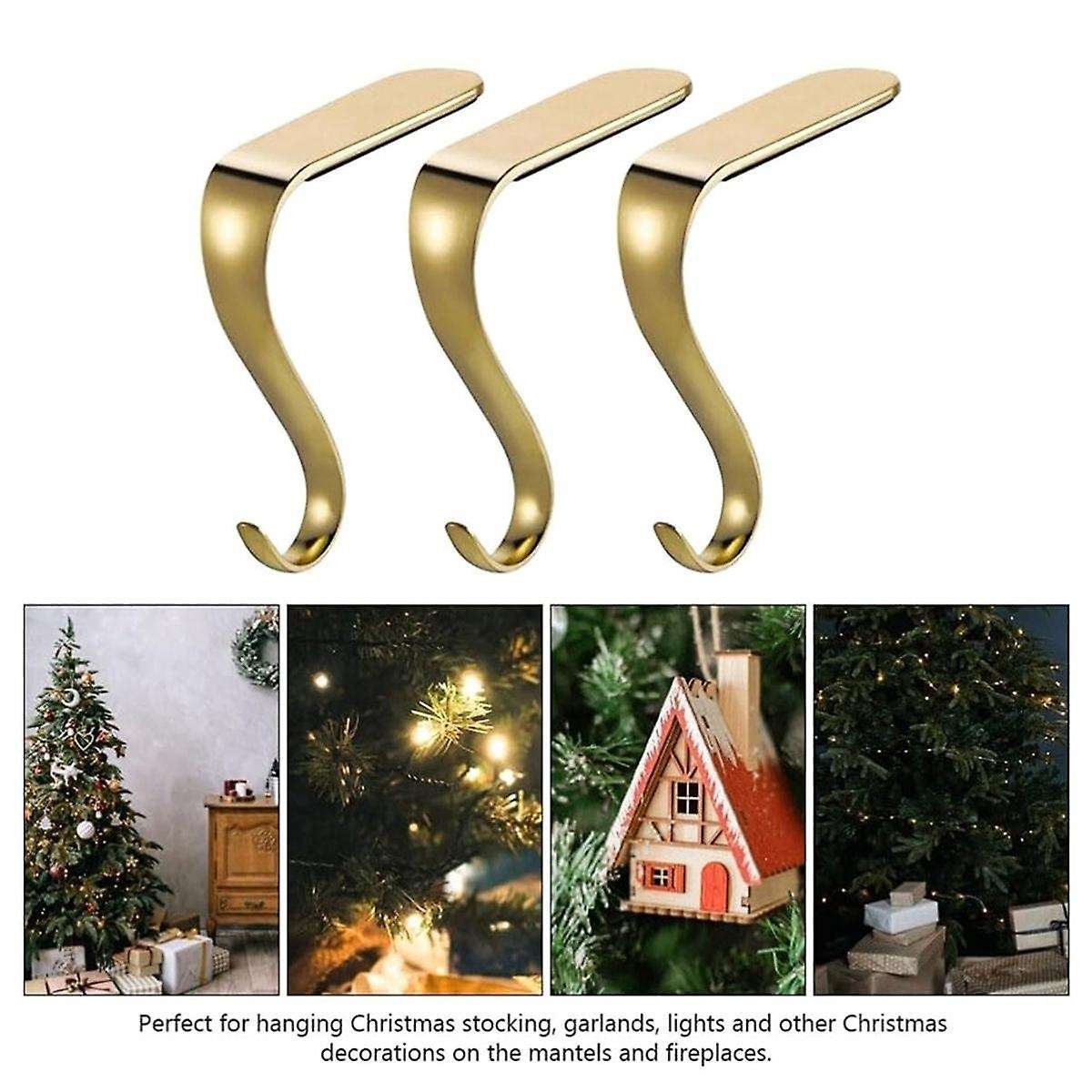 3Pcs Hook Up Christmas Decor Gold Clothes Rack Hooks for Keys Fireplace Hanger Christmas Metal Hook