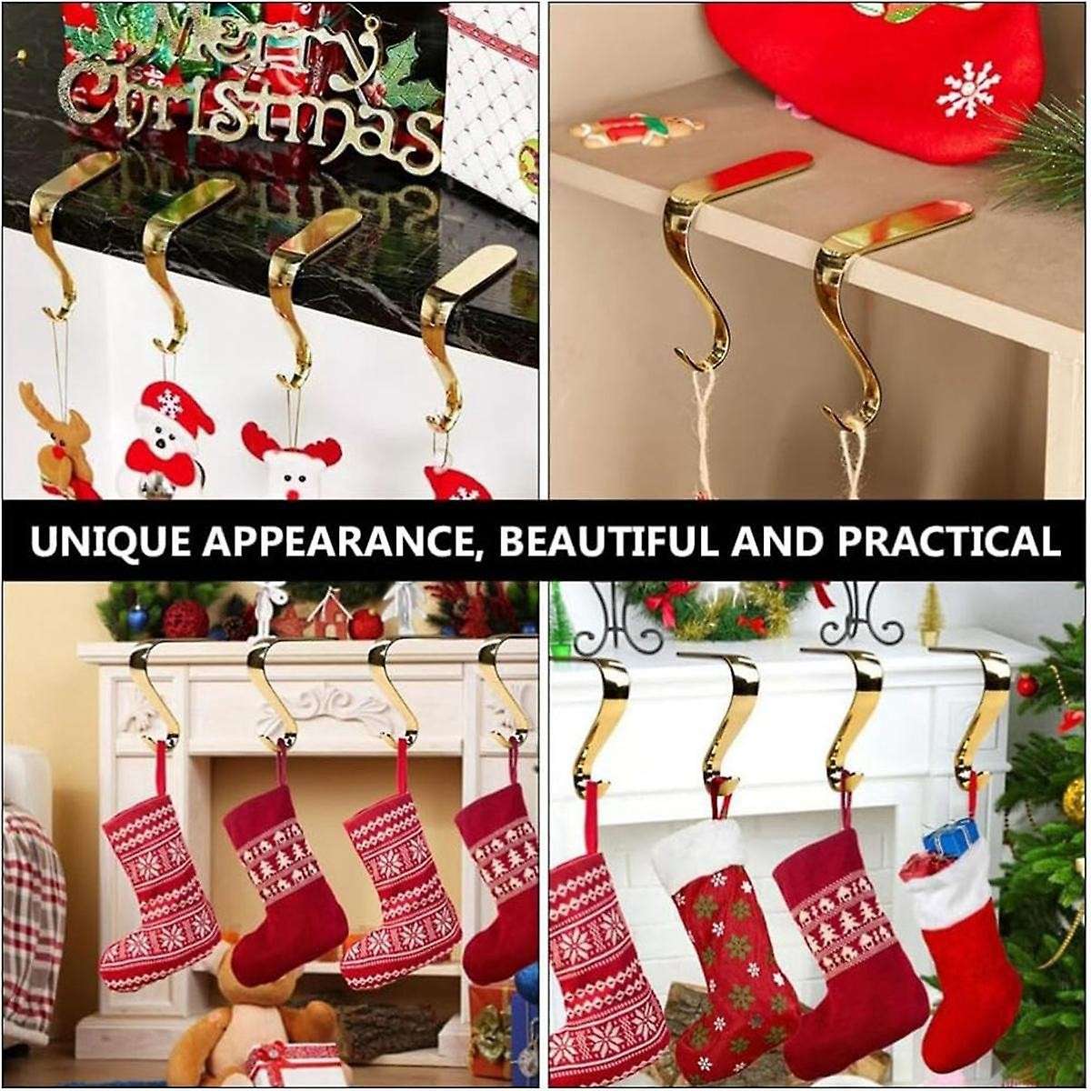 3Pcs Hook Up Christmas Decor Gold Clothes Rack Hooks for Keys Fireplace Hanger Christmas Metal Hook