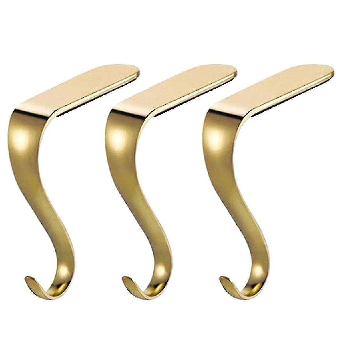 3Pcs Hook Up Christmas Decor Gold Clothes Rack Hooks for Keys Fireplace Hanger Christmas Metal Hook