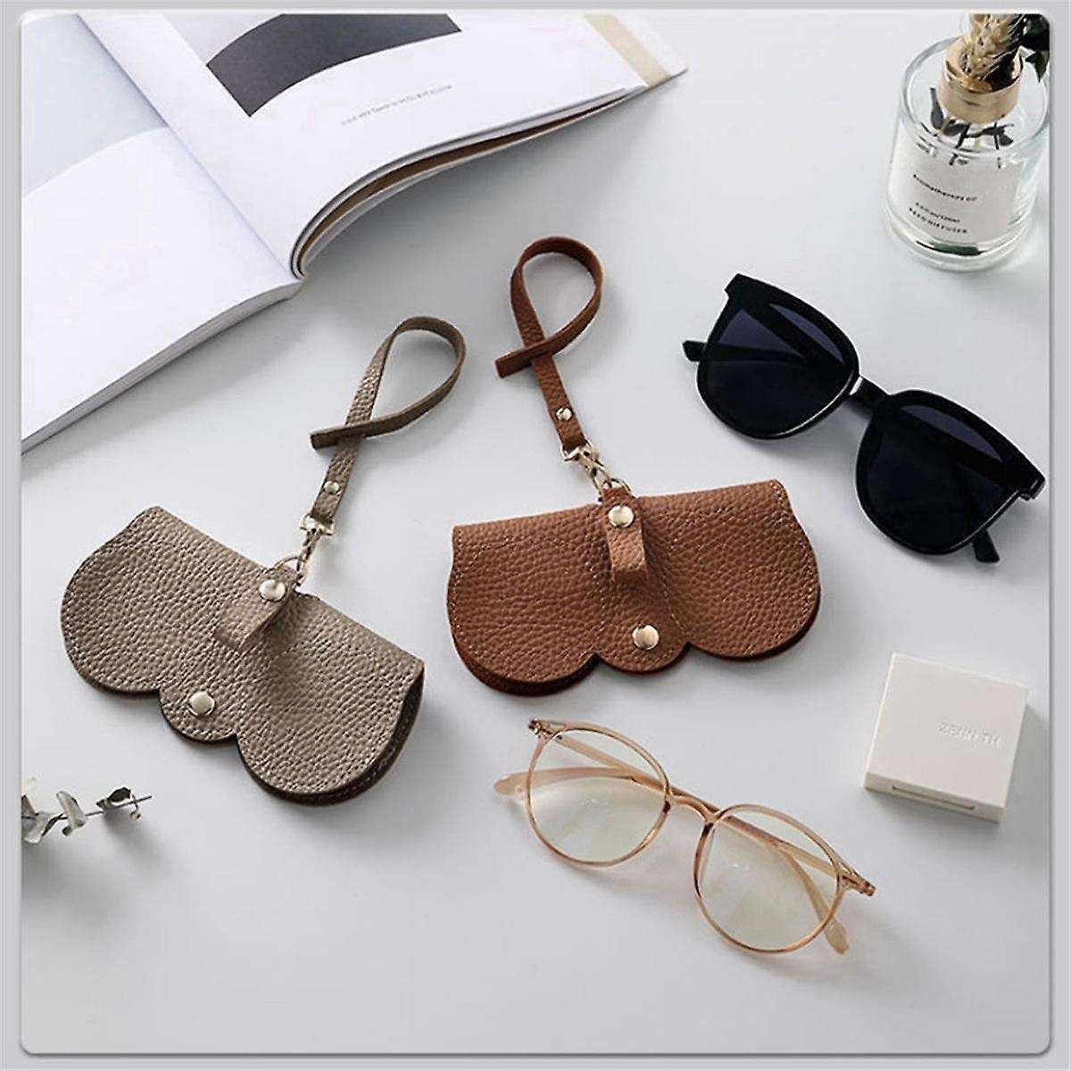 3pcs Soft Leather Sunglasses Bag,glasses Pouch Carrying Organizer Eyeglass Case with Wrist Strap Sl
