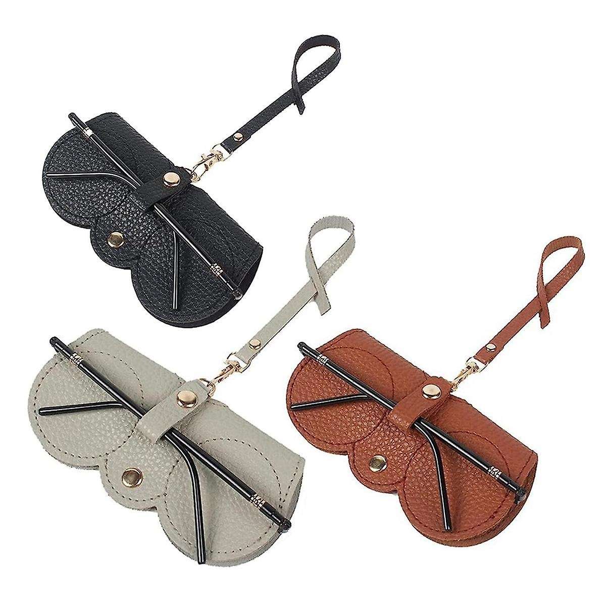3pcs Soft Leather Sunglasses Bag,glasses Pouch Carrying Organizer Eyeglass Case with Wrist Strap Sl