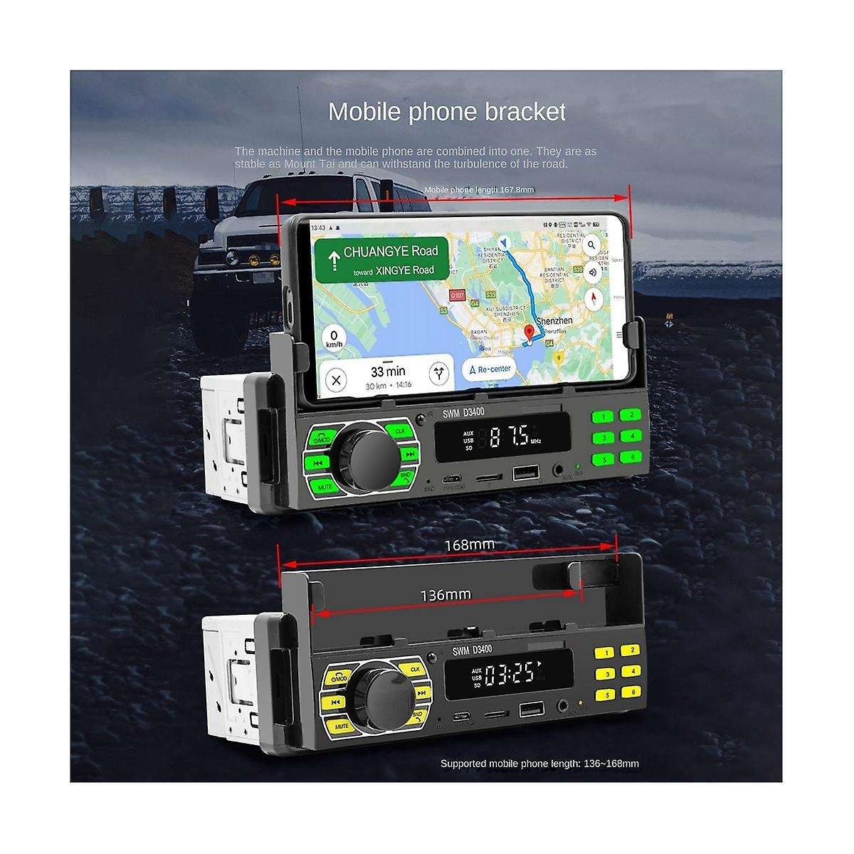 4 Channel 45w Bluetooth Car Radio Car Mp3 Player Plug-in U Disk Car Radio with Cell Phone Holder Fu