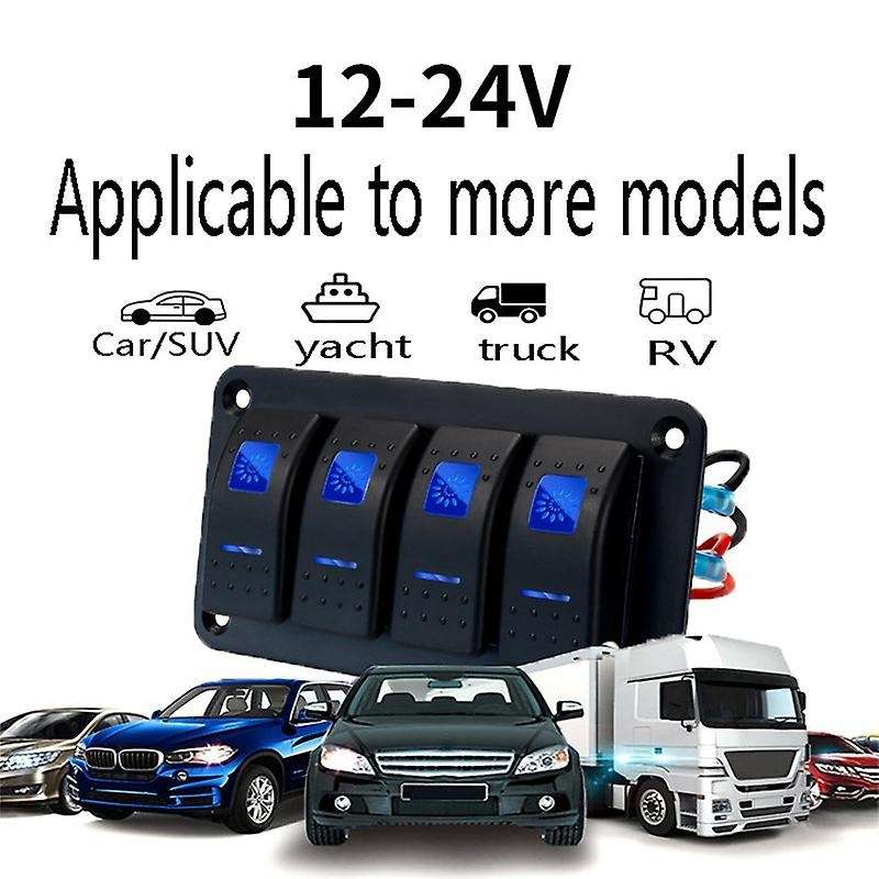 4 Gang 12V 24V Universal Marine Rocker Switch Panel Waterproof RV Yacht Marine Boat Car Light ON/OFF