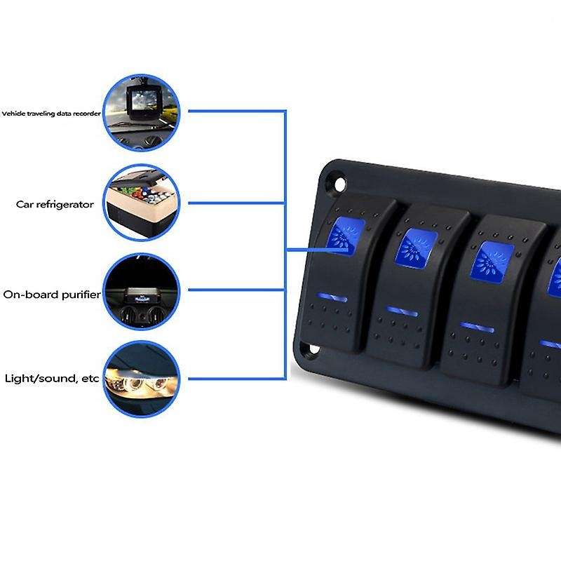4 Gang 12V 24V Universal Marine Rocker Switch Panel Waterproof RV Yacht Marine Boat Car Light ON/OFF