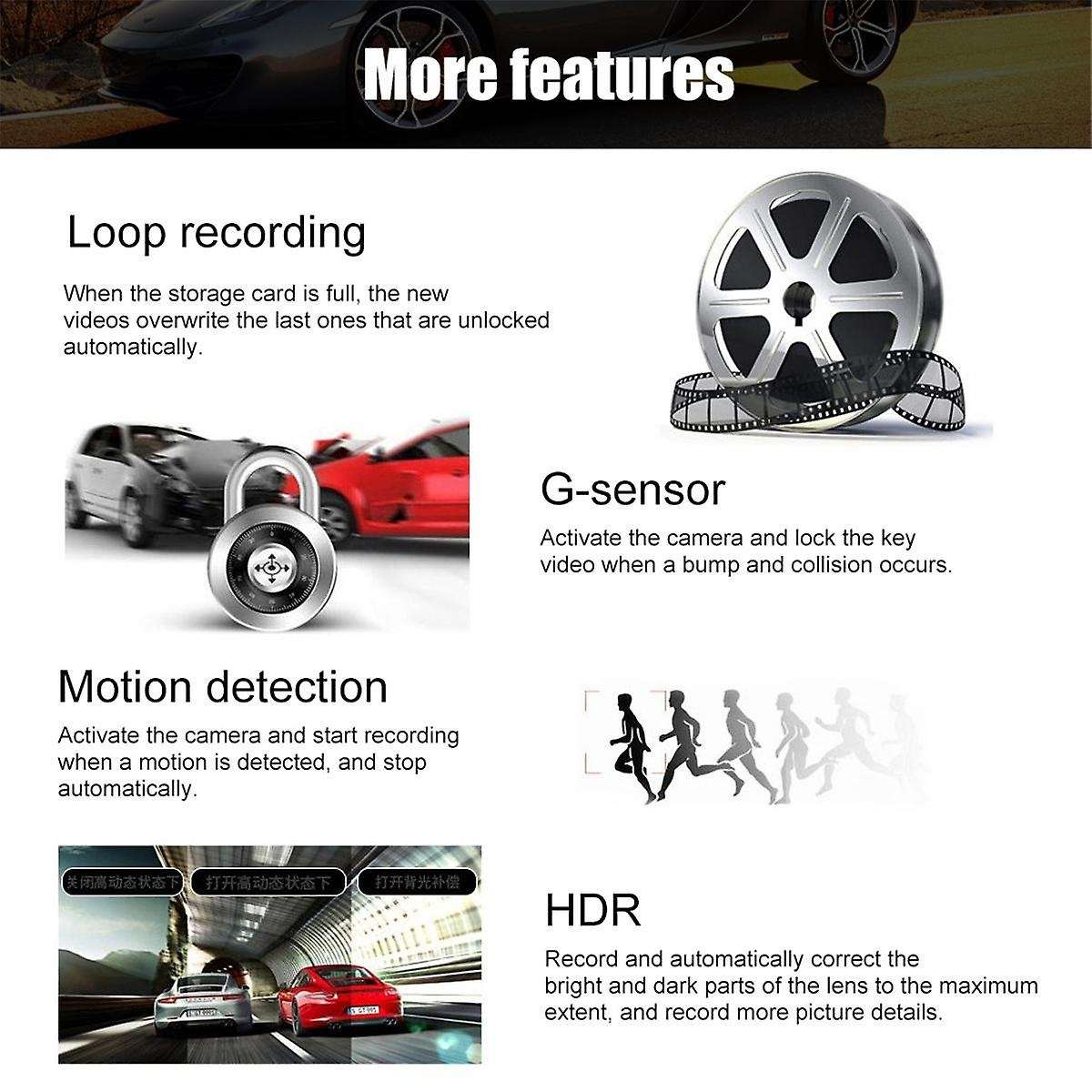 4 Inch Touch Screen Car DVR 1080P Dash Cam Front Inside Rear Camera Night Vision Loop Recording G-Se