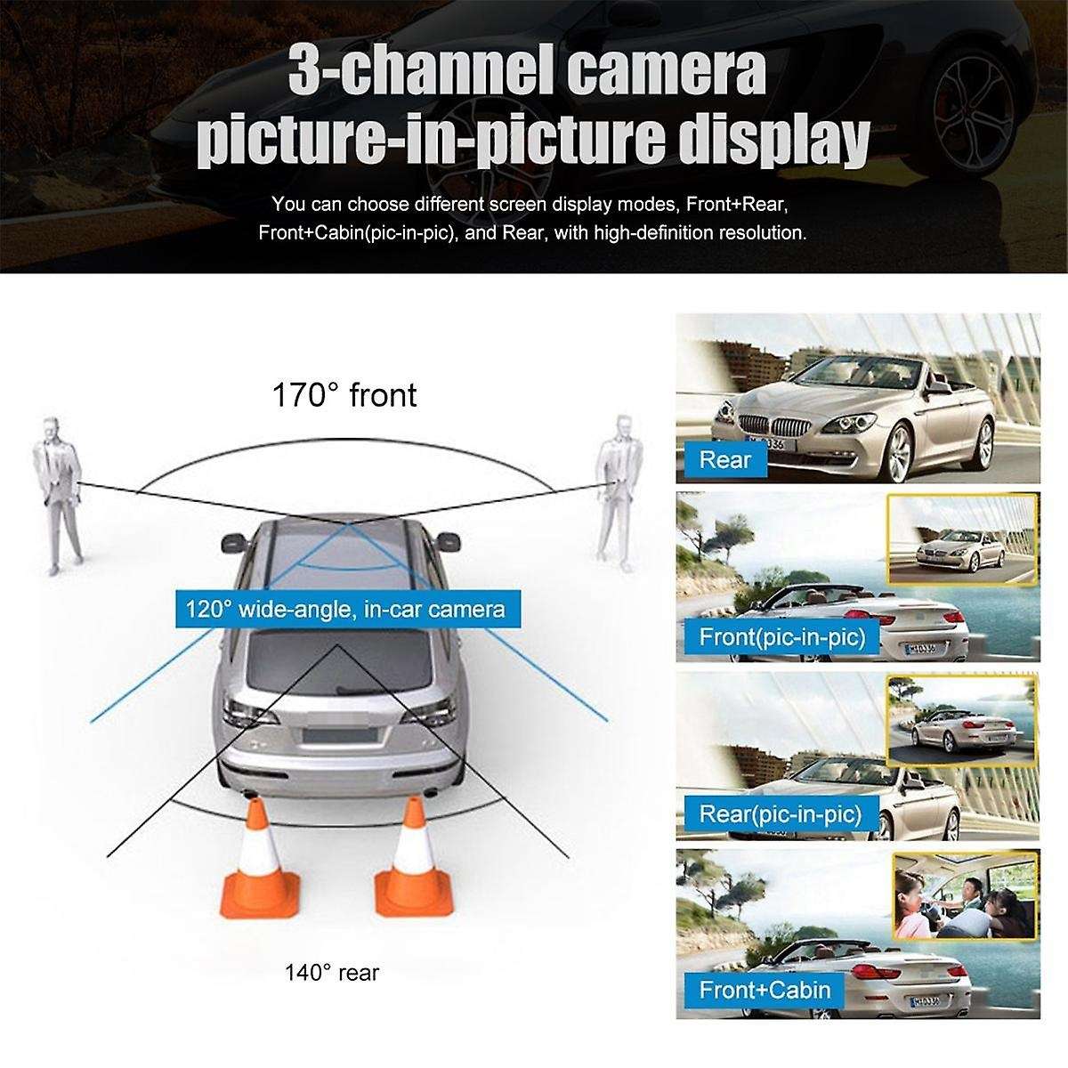 4 Inch Touch Screen Car DVR 1080P Dash Cam Front Inside Rear Camera Night Vision Loop Recording G-Se