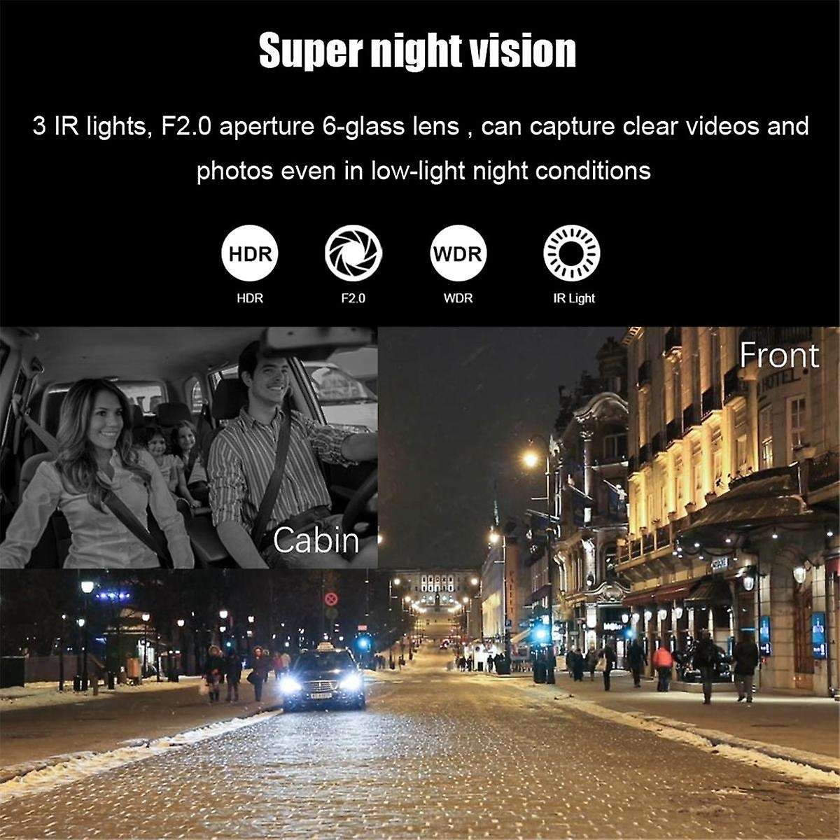 4 Inch Touch Screen Car DVR 1080P Dash Cam Front Inside Rear Camera Night Vision Loop Recording G-S
