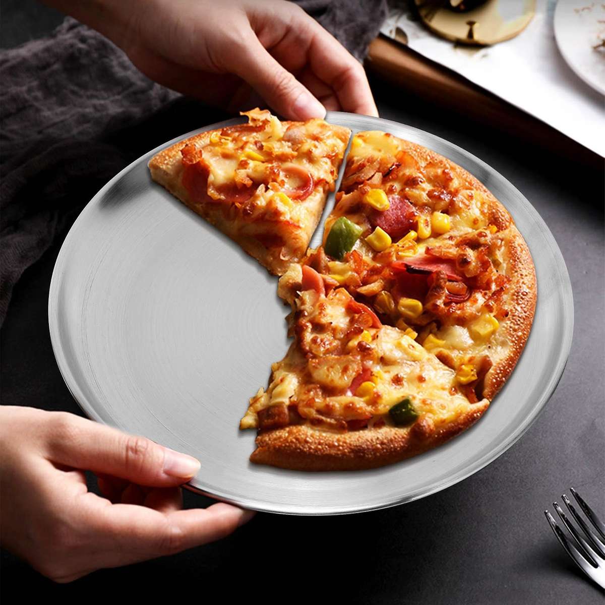 4 Pack 12 Inch Pizza Tray,Stainless Steel Pizza Baking Tray,Round Pizza Baking Sheet,for Baking Roa