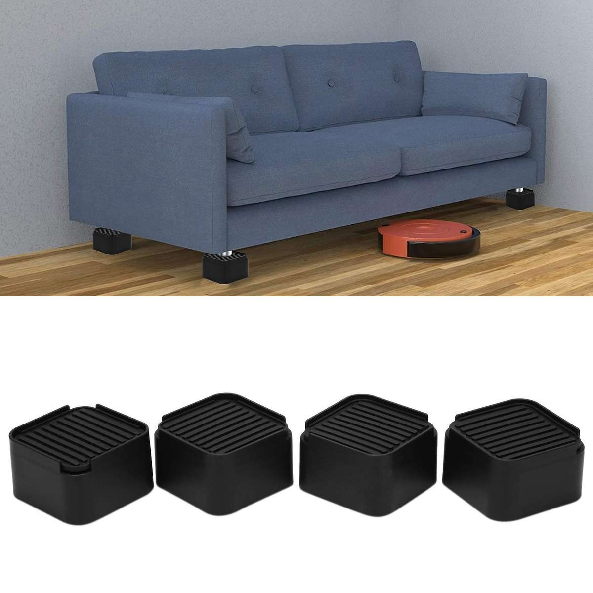 4 Pack 2 Inch Bed and Furniture Risers Elevator with Rubber Pads for Sofa, Table, Chair Plastic Furn