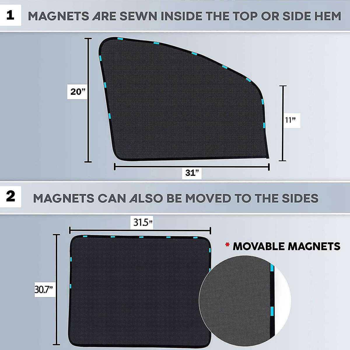 4 Pack Car Window Shades for Side Windows Front and Rear Magnetic Window Screen Baby Window Shade