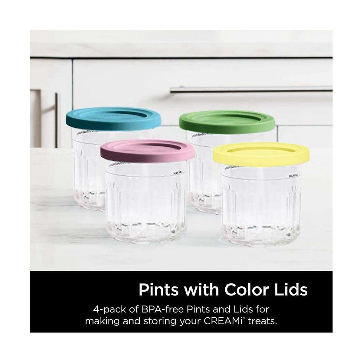 4 Pack for Ninja Ice Cream Pint Cups Nc299amz/nc300s Series Ice Cream Maker Replacement Storage Jars