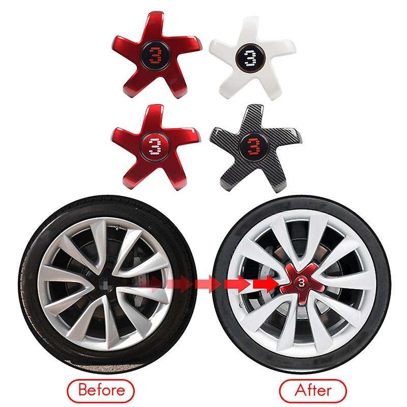 4 Pcs for Model 3 Wheel Hub Center Cover Car Wheel Protective Cover Decorative Cover for Black+Red