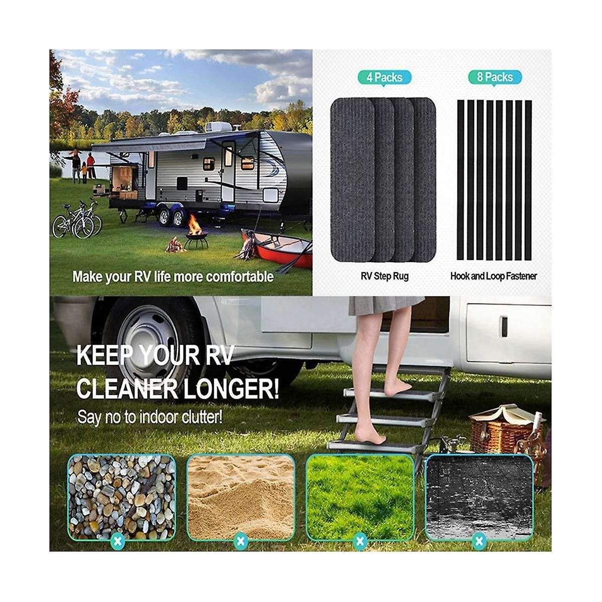 4 Pcs Rv Step Covers Rug 24 X 7.5 Inch Adhesive Rv Stair Covers Mobile Home Step Mats for , Step