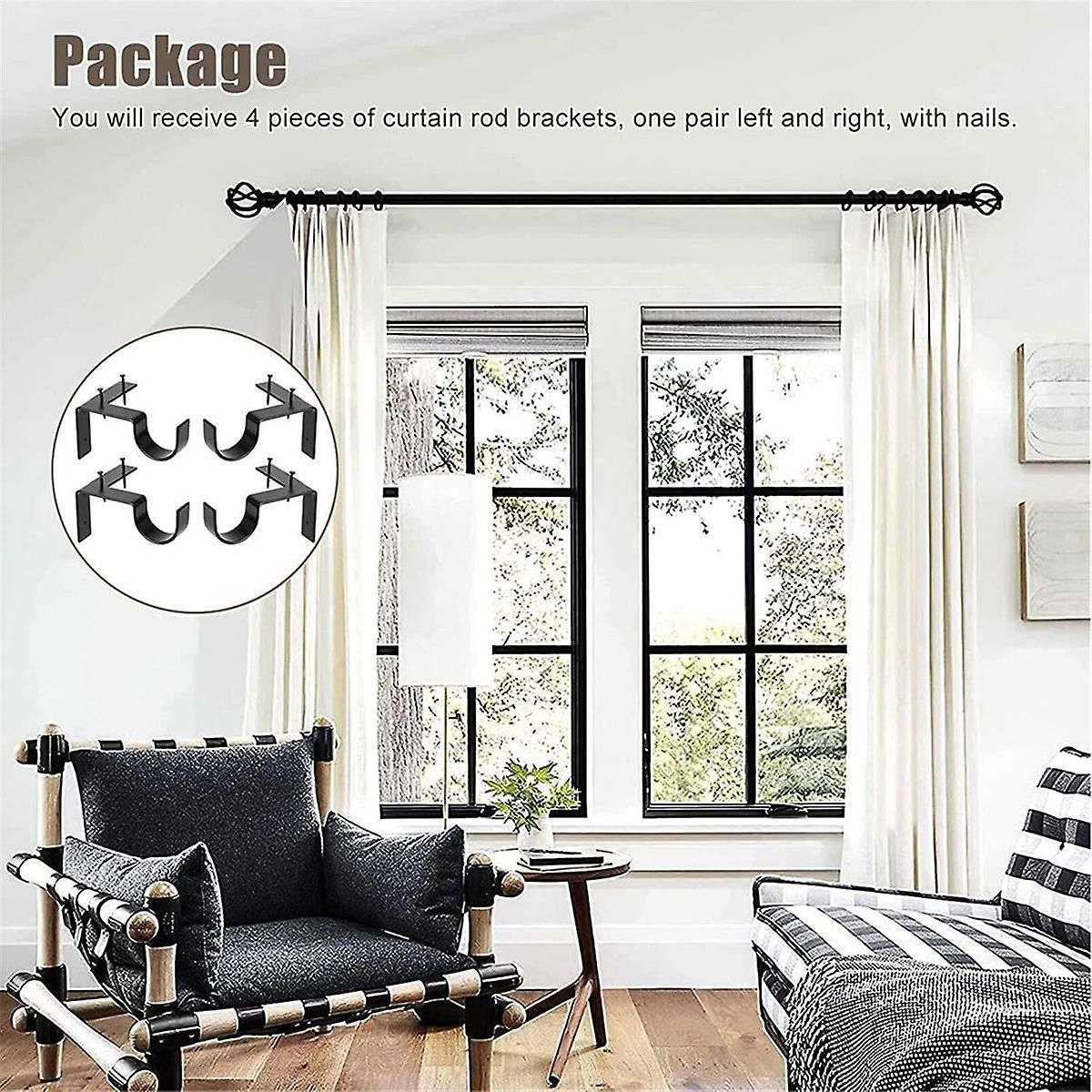 4 Pieces Bracket Hanging Curtain Rod Bracket Single Hook Right Side Window Frame Decoration for Liv