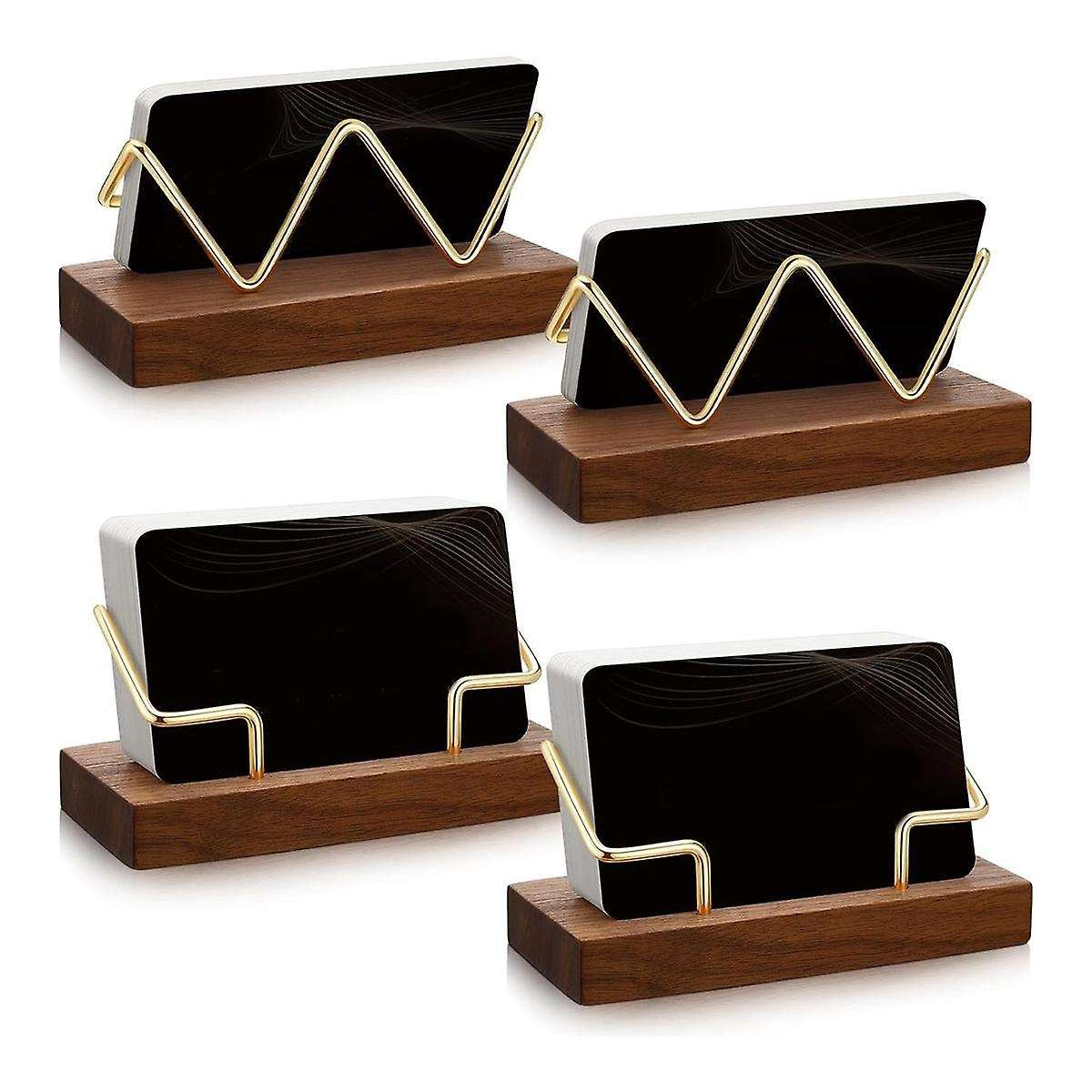 4 Pieces Wood Business Card Holder Gold Card Holder Stand Name Card Organizer Name Card Business Car