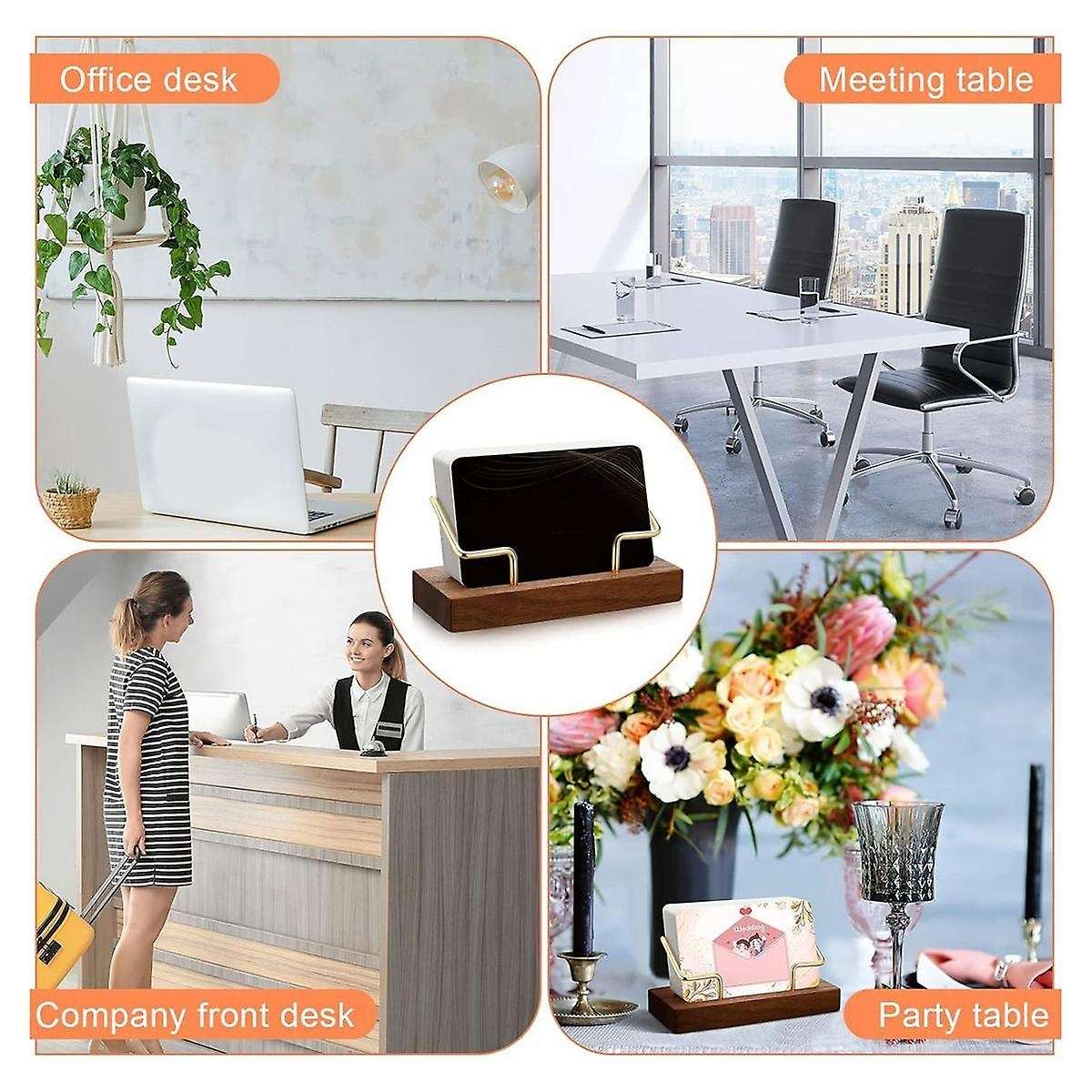 4 Pieces Wood Business Card Holder Gold Card Holder Stand Name Card Organizer Name Card Business Car