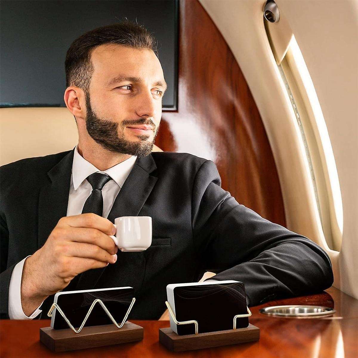 4 Pieces Wood Business Card Holder Gold Card Holder Stand Name Card Organizer Name Card Business Car