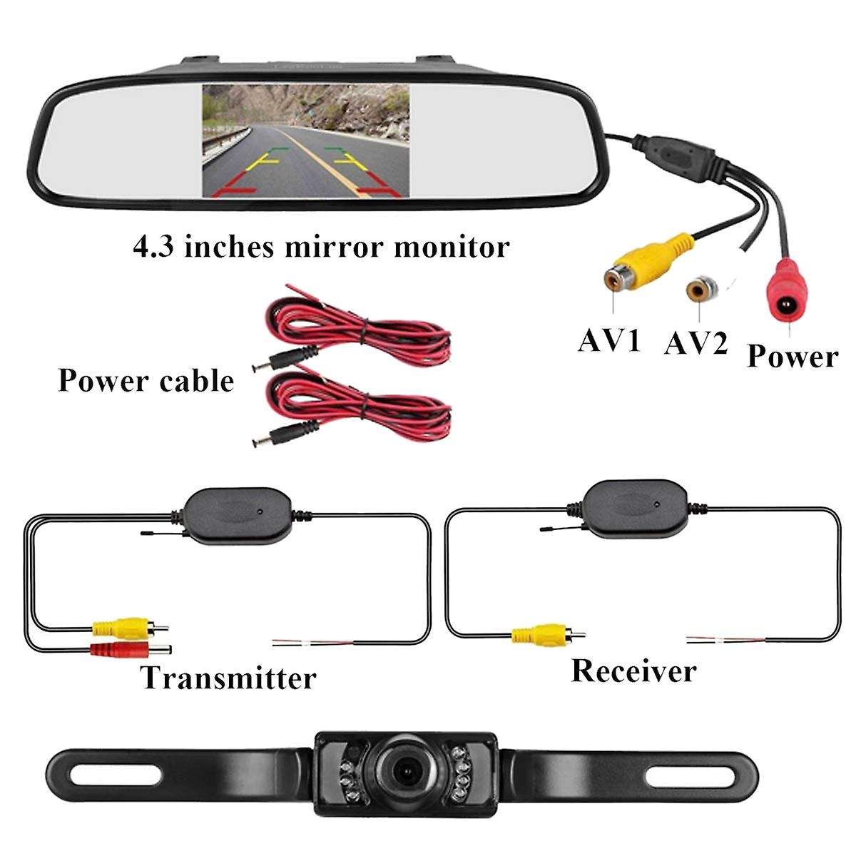4.3 Inch Car Tft Lcd Mirror Monitor Wireless Reverse Car Rear View Backup Camera Kit (Black)