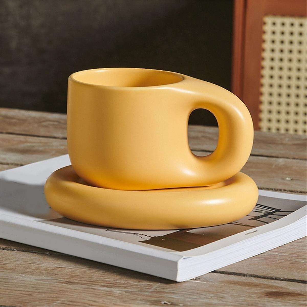400ml Ceramic Mug Nordic Ins Fat Handle Breakfast Coffee Milk Water Cup with Tray Drinkware Couple I