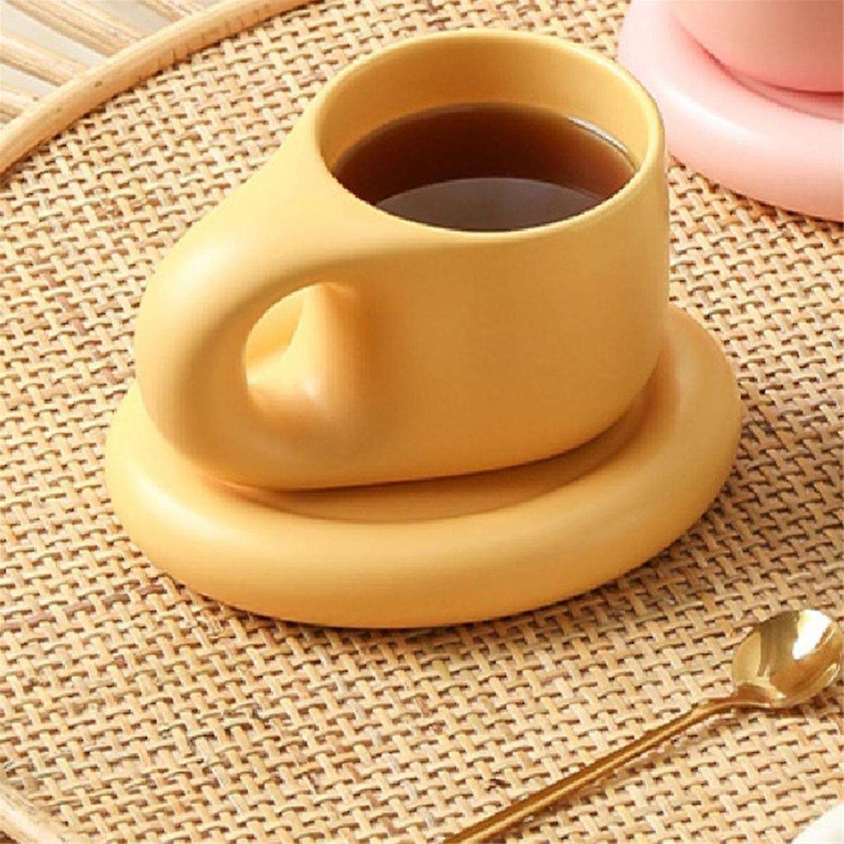 400ml Ceramic Mug Nordic Ins Fat Handle Breakfast Coffee Milk Water Cup with Tray Drinkware Couple I