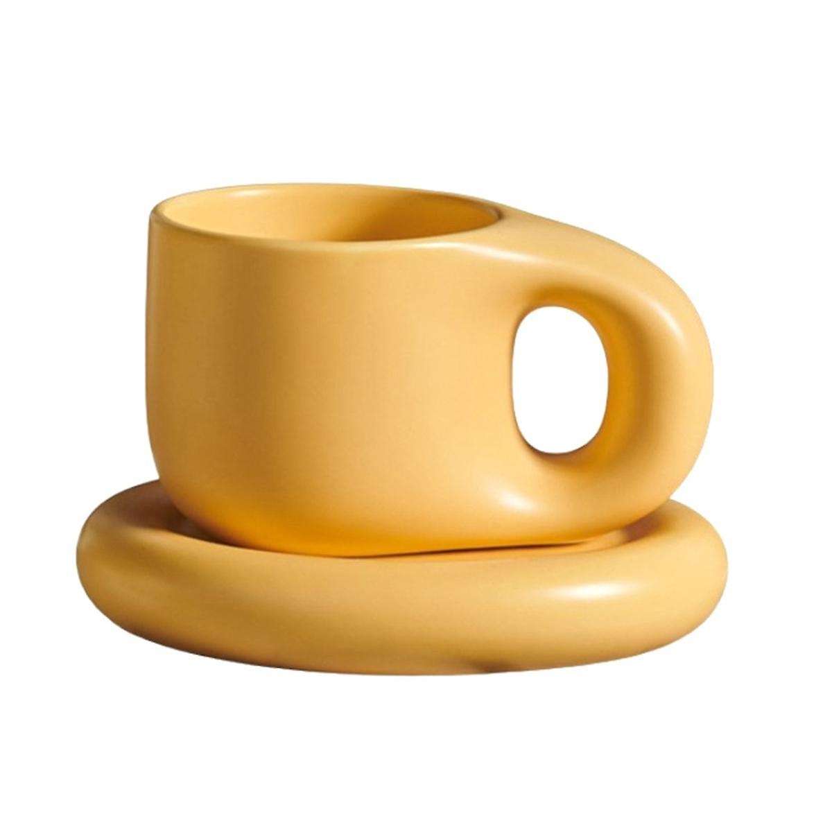 400ml Ceramic Mug Nordic Ins Fat Handle Breakfast Coffee Milk Water Cup with Tray Drinkware Couple I