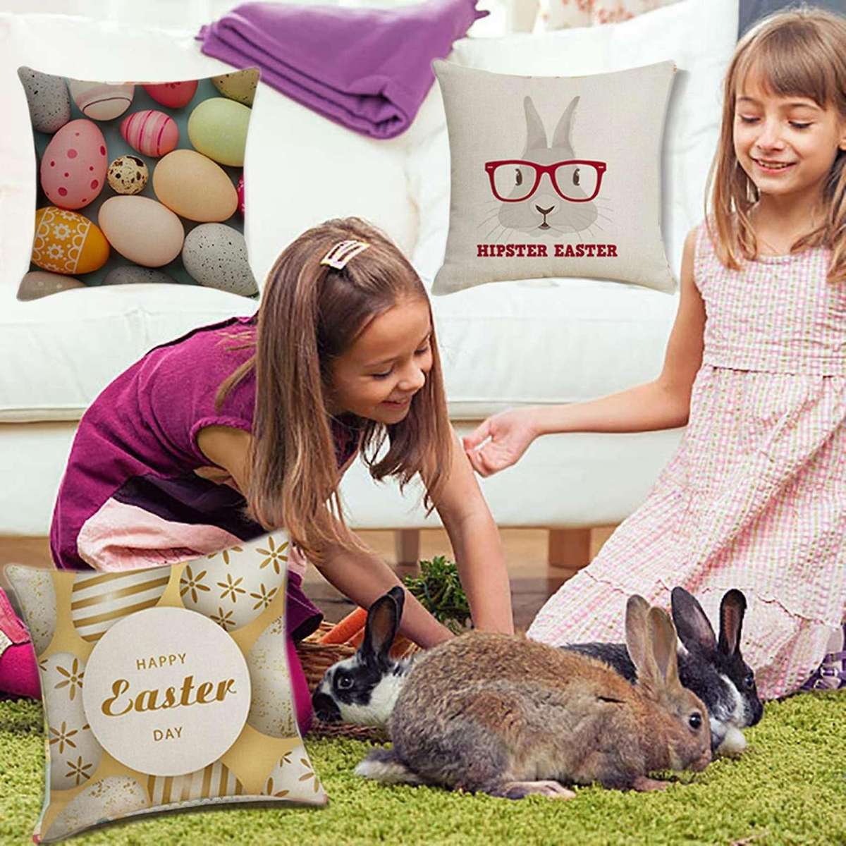 45X45cm Happy Easter Egg Pillowcase Decoration Sofa Home Room Office Car Easter Party Favor Gift Cus