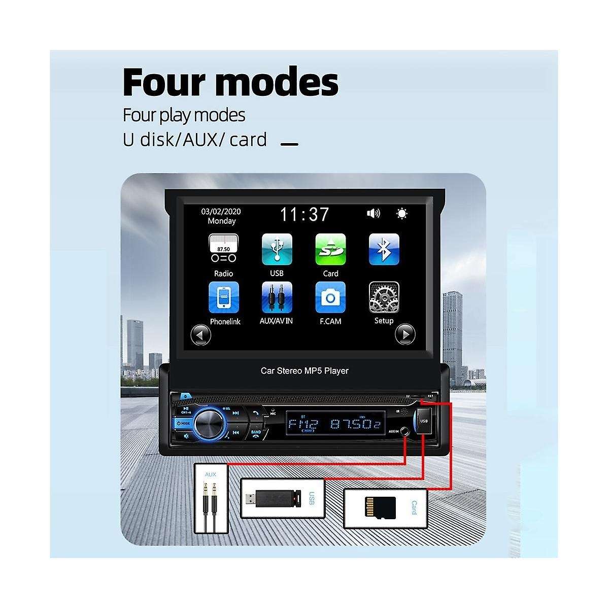 4-channel 45w Car Radio Car Mp5 Player Bluetooth Radio Multimedia Player with 7-inch Retractable Tou