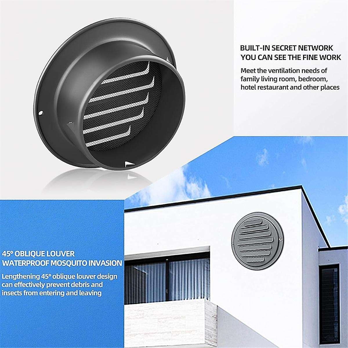 4inch 304 Stainless Steel Air Vents, Louvered Grille Cover Vent Hood Flat Ducting Ventilation Air Ve