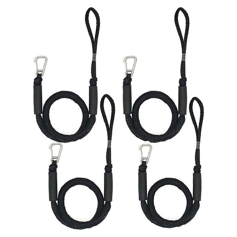 4Pack 4Ft Boat Bungee Dock Line with Hook Mooring Rope Boat Accessories for Boats Pontoon Kayak,Blac