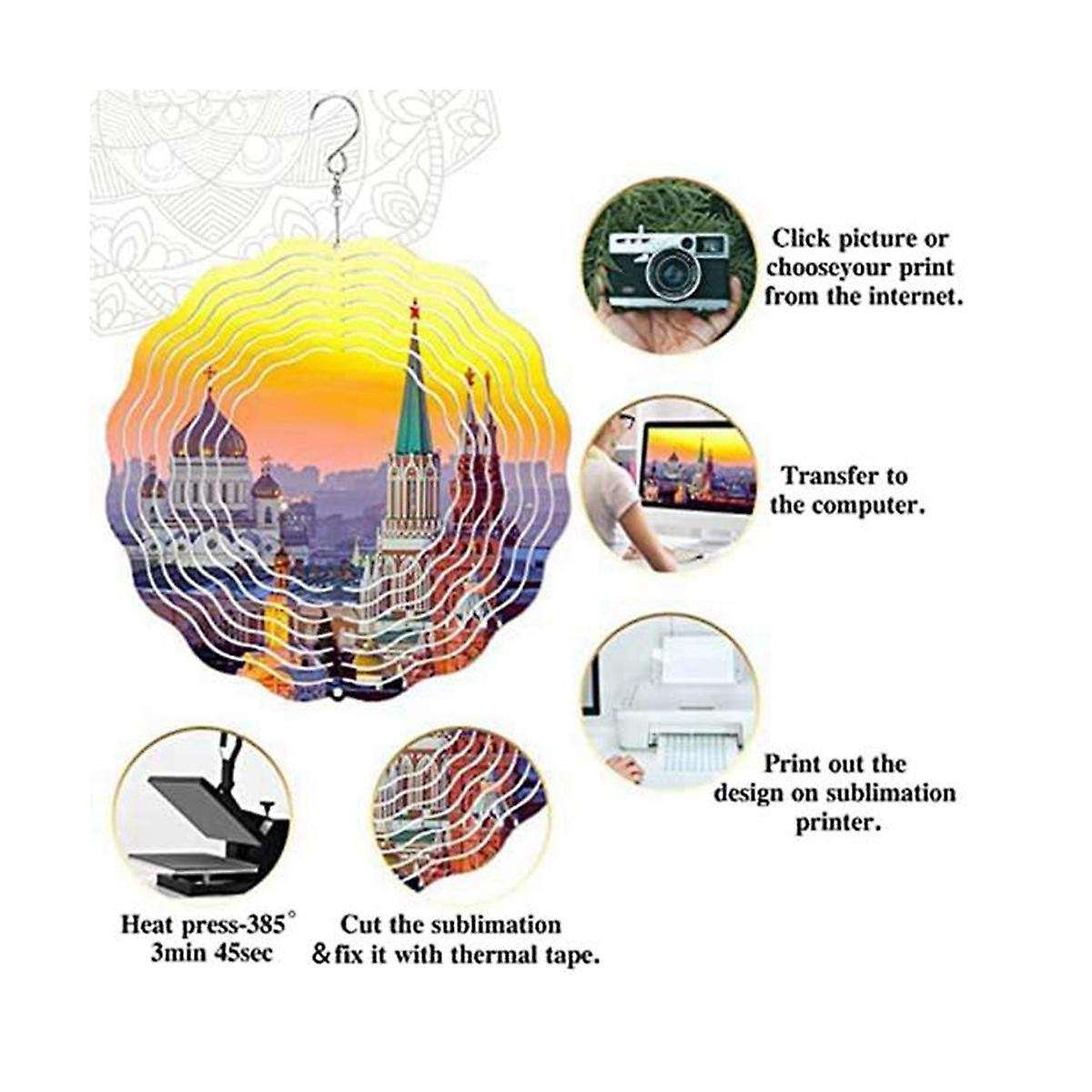 4pack 8 Inch Sublimation Wind Spinner Blanks,with 4 Spiral Tail, Outdoor Wind Spinners for Garden Y