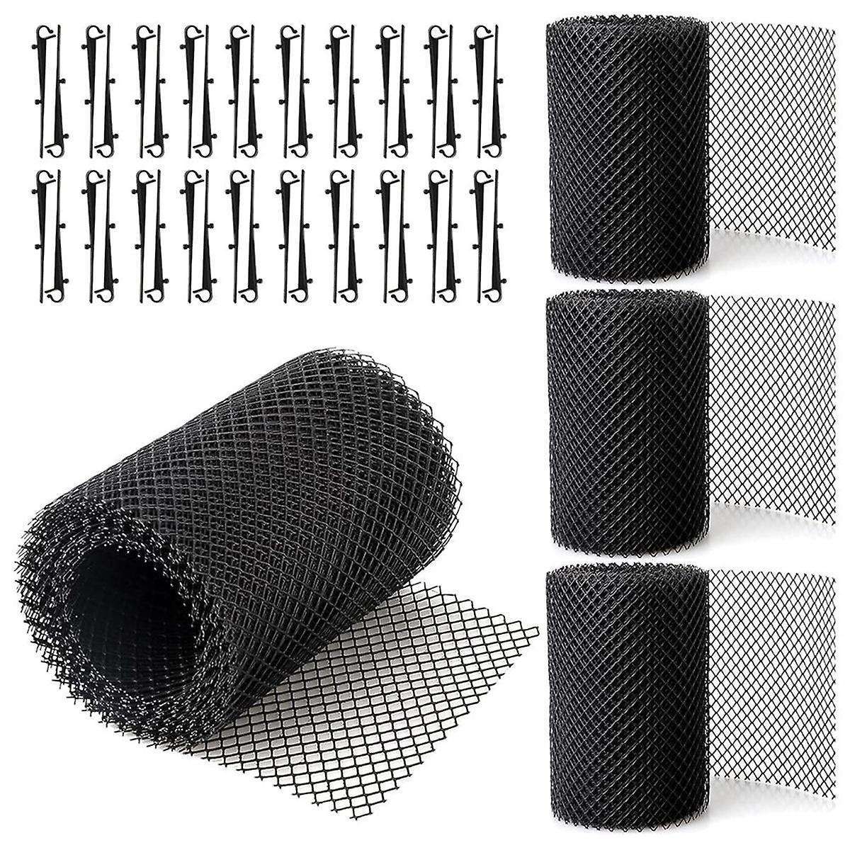 4pack Gutter Guard Mesh Rolls, 20 Feet Gutter Leaf Guards with 40 Clip Hooks, Diy Rain Gutter Covers