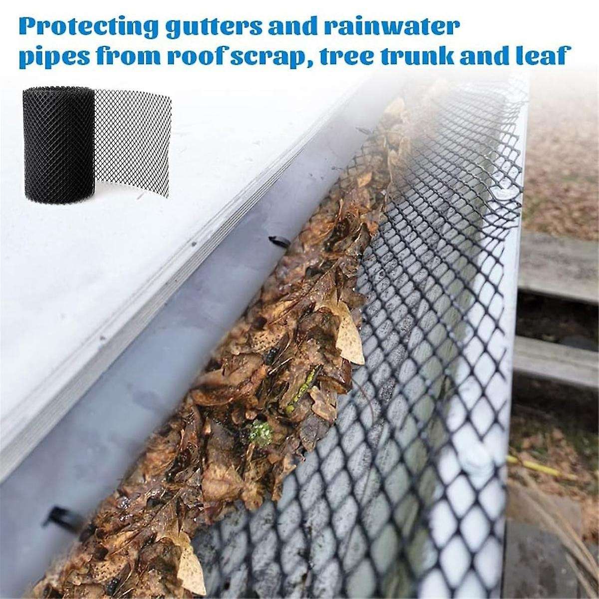 4pack Gutter Guard Mesh Rolls, 20 Feet Gutter Leaf Guards with 40 Clip Hooks, Diy Rain Gutter Covers