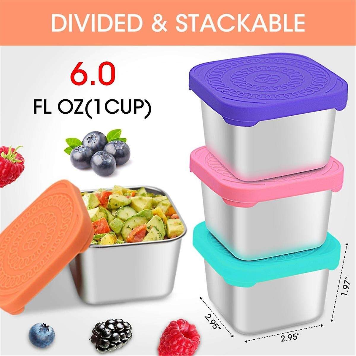 4pack Stainless Steel Snack Containers for Kids, Leak-proof Metal Food Storage Containers Stackable