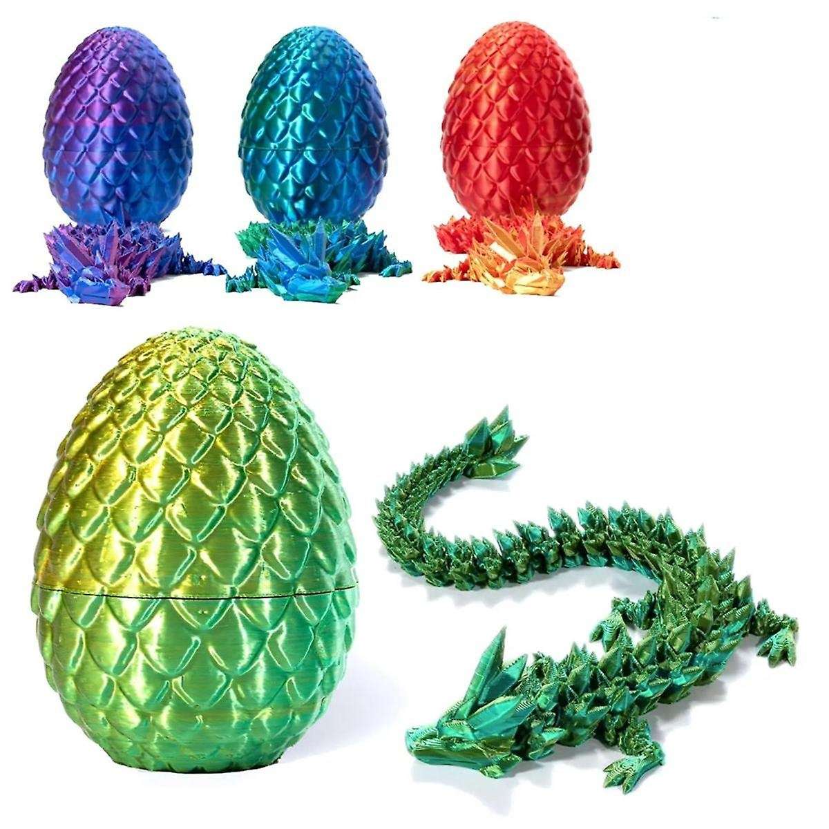 4pcs 3d Printed Dragon with Egg - Crystal Dragon Fidget Surprise Toys Posable Flexible Articulated D