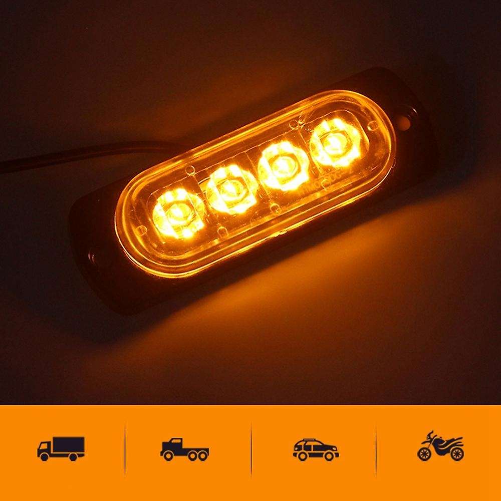 4PCS 4 LED Car Truck Emergency Beacon Warning Flash Strobe Light Bar Amber 12V