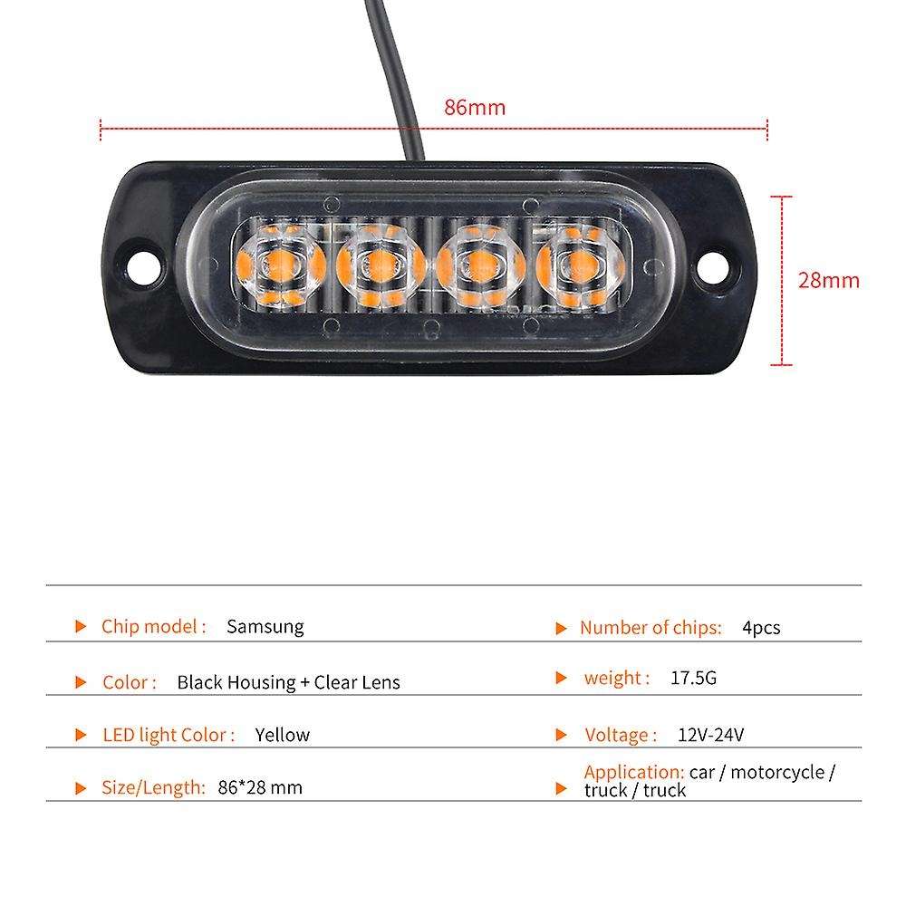 4PCS 4 LED Car Truck Emergency Beacon Warning Flash Strobe Light Bar Amber 12V