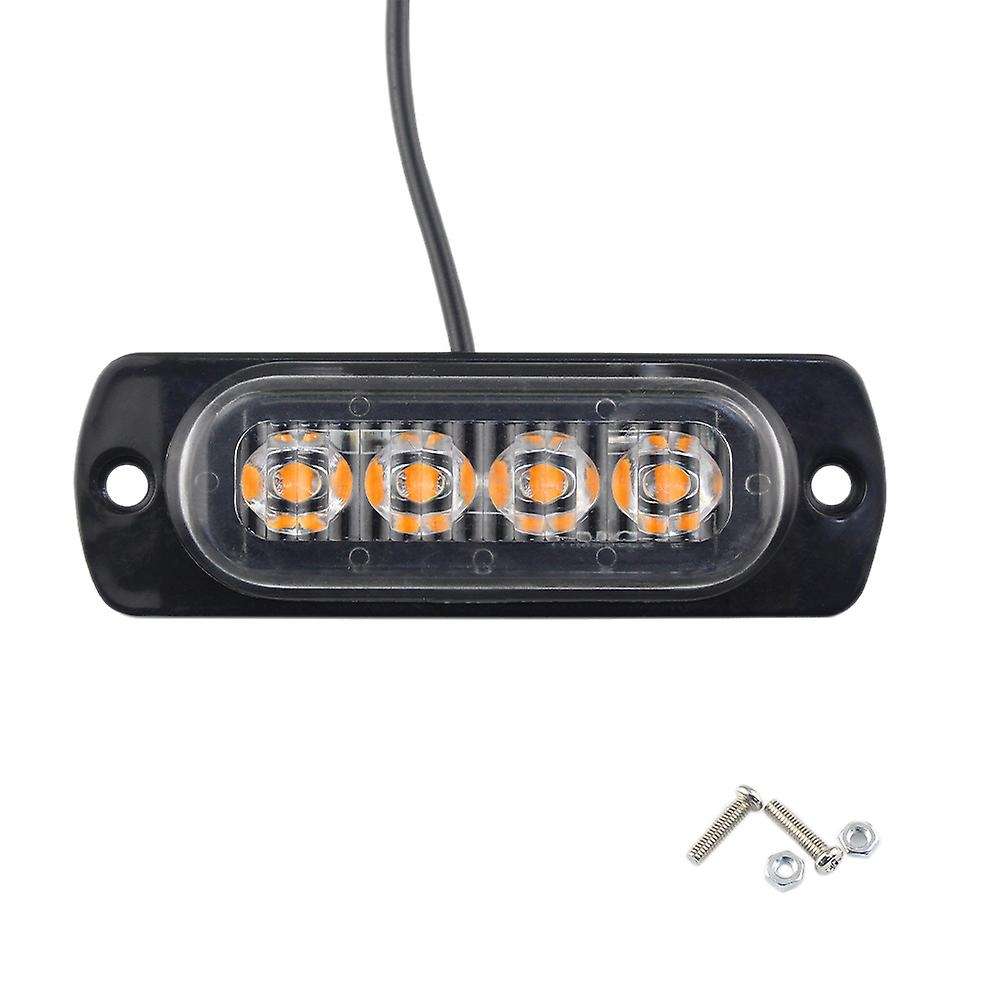 4PCS 4 LED Car Truck Emergency Beacon Warning Flash Strobe Light Bar Amber 12V