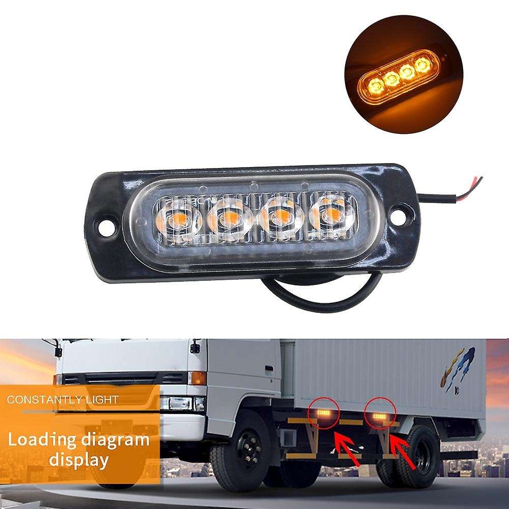 4PCS 4 LED Car Truck Emergency Beacon Warning Flash Strobe Light Bar Amber 12V