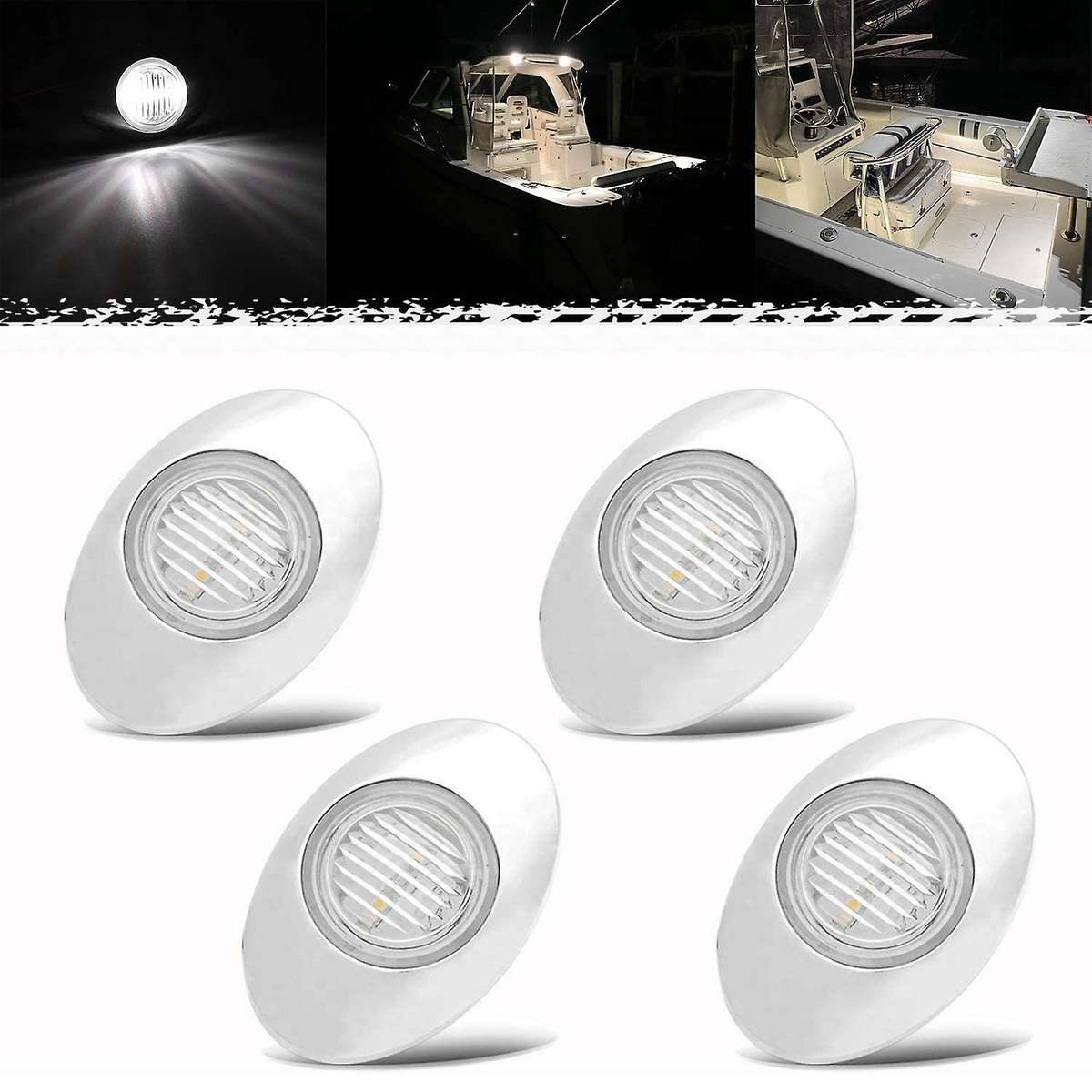 4PCS 3Inch Oval LED Boat Light Transom Stern Deck Cockpit Navigation Marine Lights Waterproof for 12