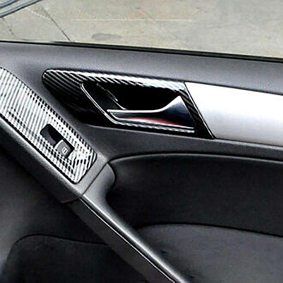 4Pcs Car Interior Door Handle Bowl Trim for Golf MK6 2010-2013 Carbon Fiber