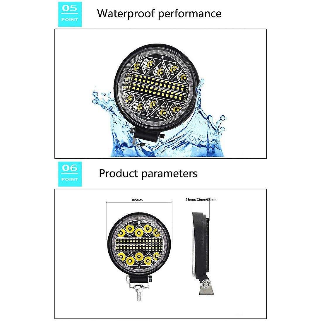 4PCS Car Work Light 9-30V 102W LED Round Spotlight Car Headlight for SUV ATV Off-Road Super Bright D